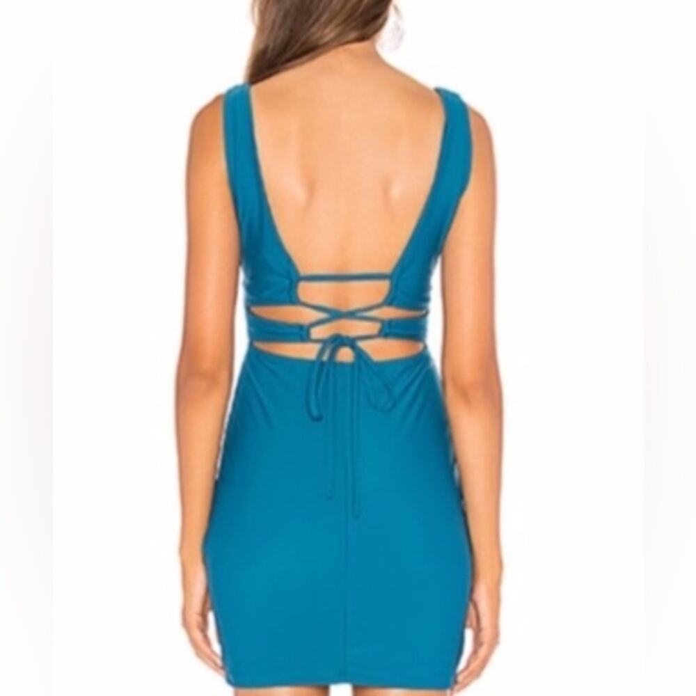 Revolve. By the way. Ingrid Deep V Mini Dress in Teal - Picture 11 of 11